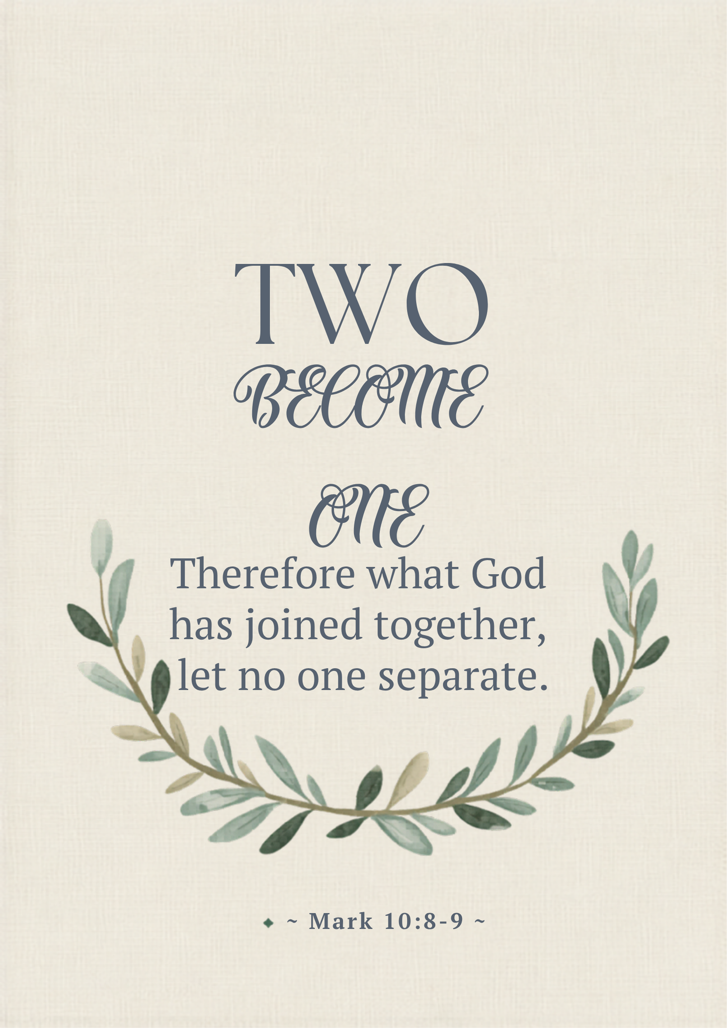 Two Became One Mark 10:8 Christian wedding canvas wall art