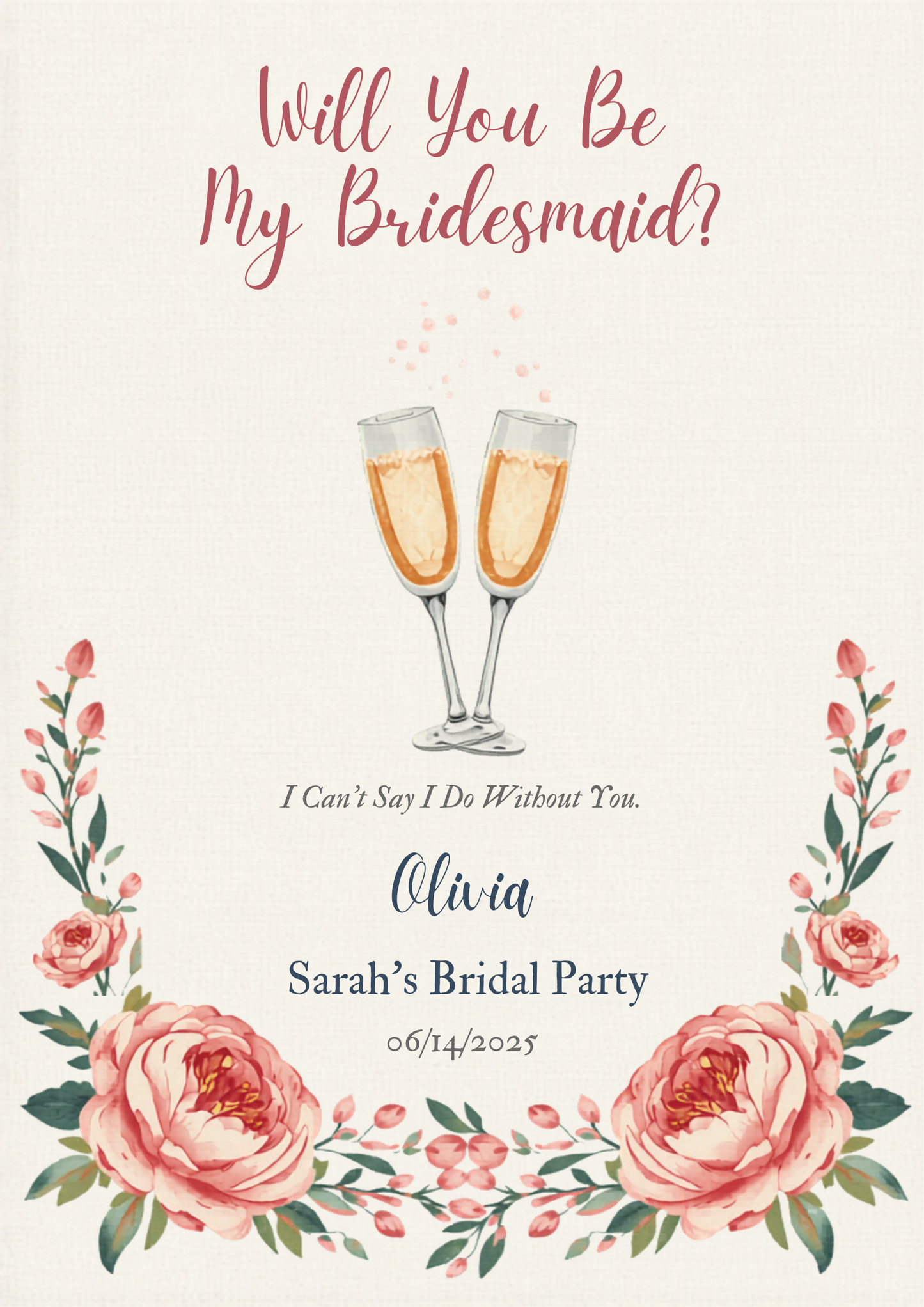 Will You Be My Bridesmaid champagne flutes proposal canvas
