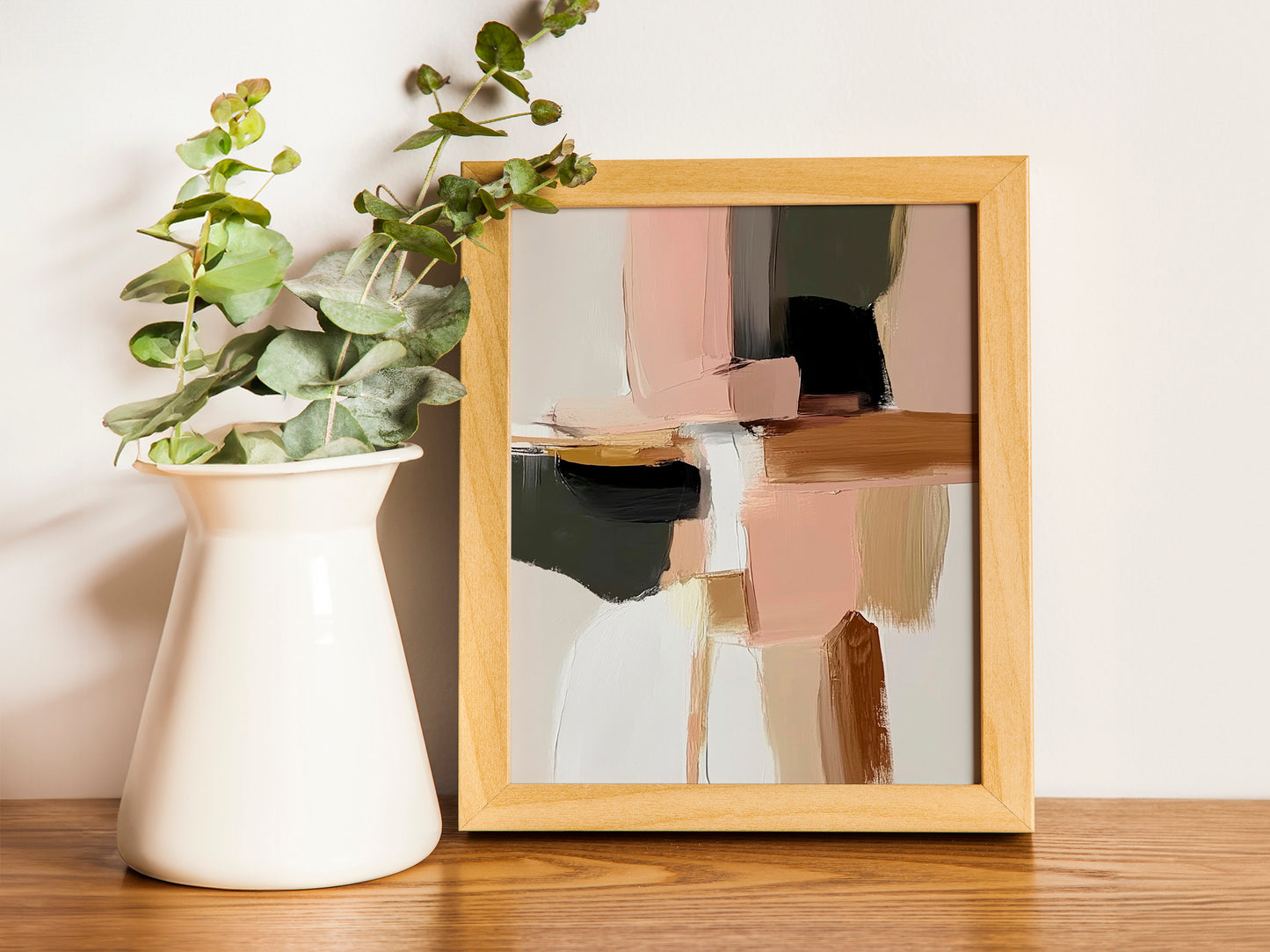 Japandi Abstract Canvas Art, Neutral Blush Pink and Gold Decor, Minimalist Contemporary Wabi-Sabi Print