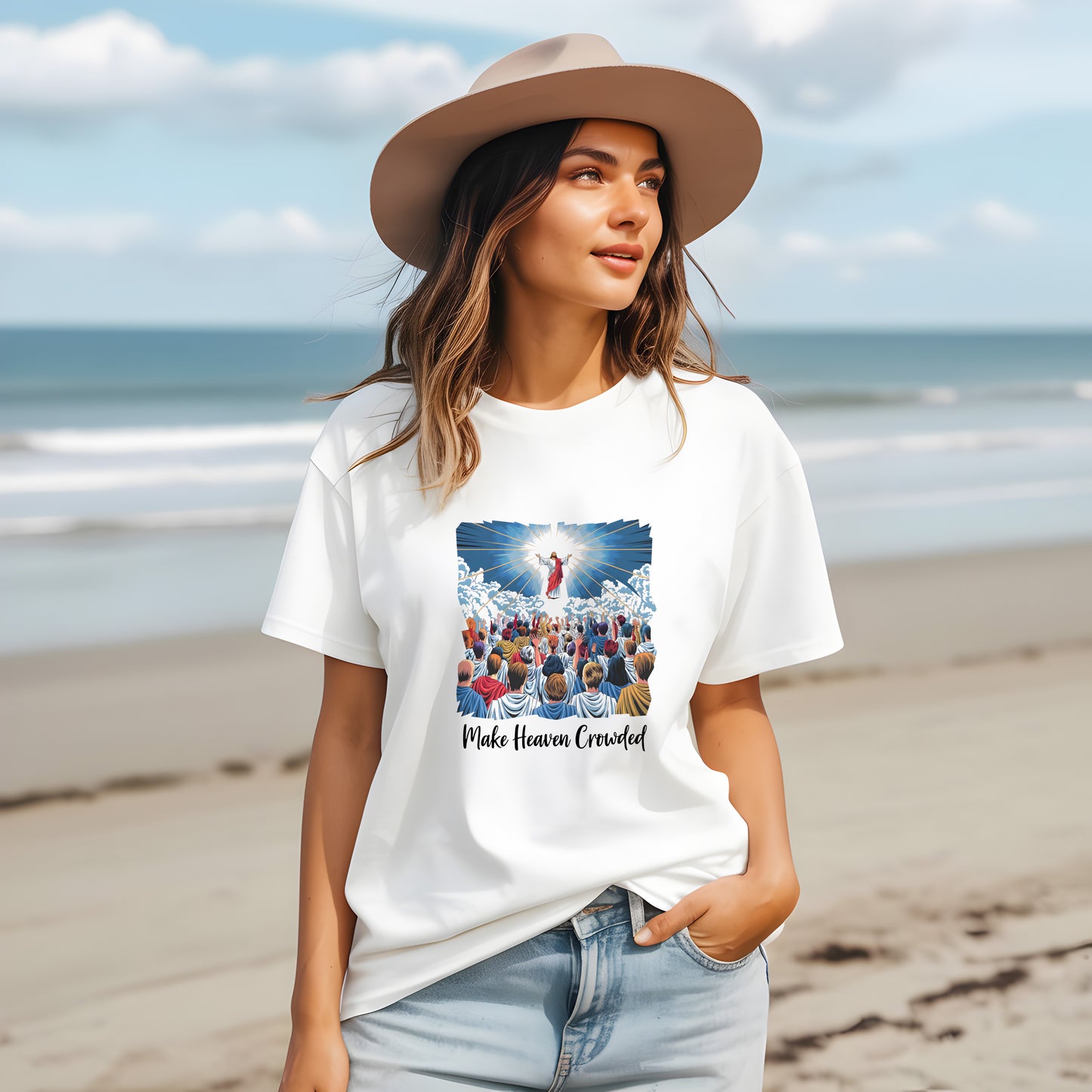 Jesus Make Heaven Crowded T-Shirt – Great Commission Inspired Design | Heaven Is the Goal Shirt – Jesus and Crowd Christian Graphic Tee