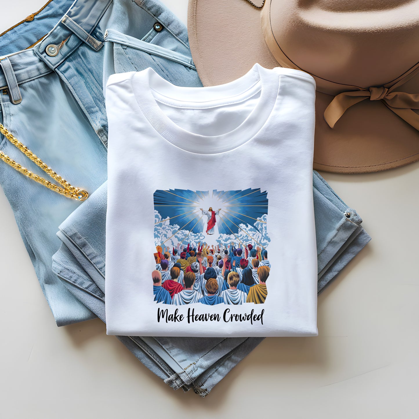 Jesus Make Heaven Crowded T-Shirt – Great Commission Inspired Design | Heaven Is the Goal Shirt – Jesus and Crowd Christian Graphic Tee