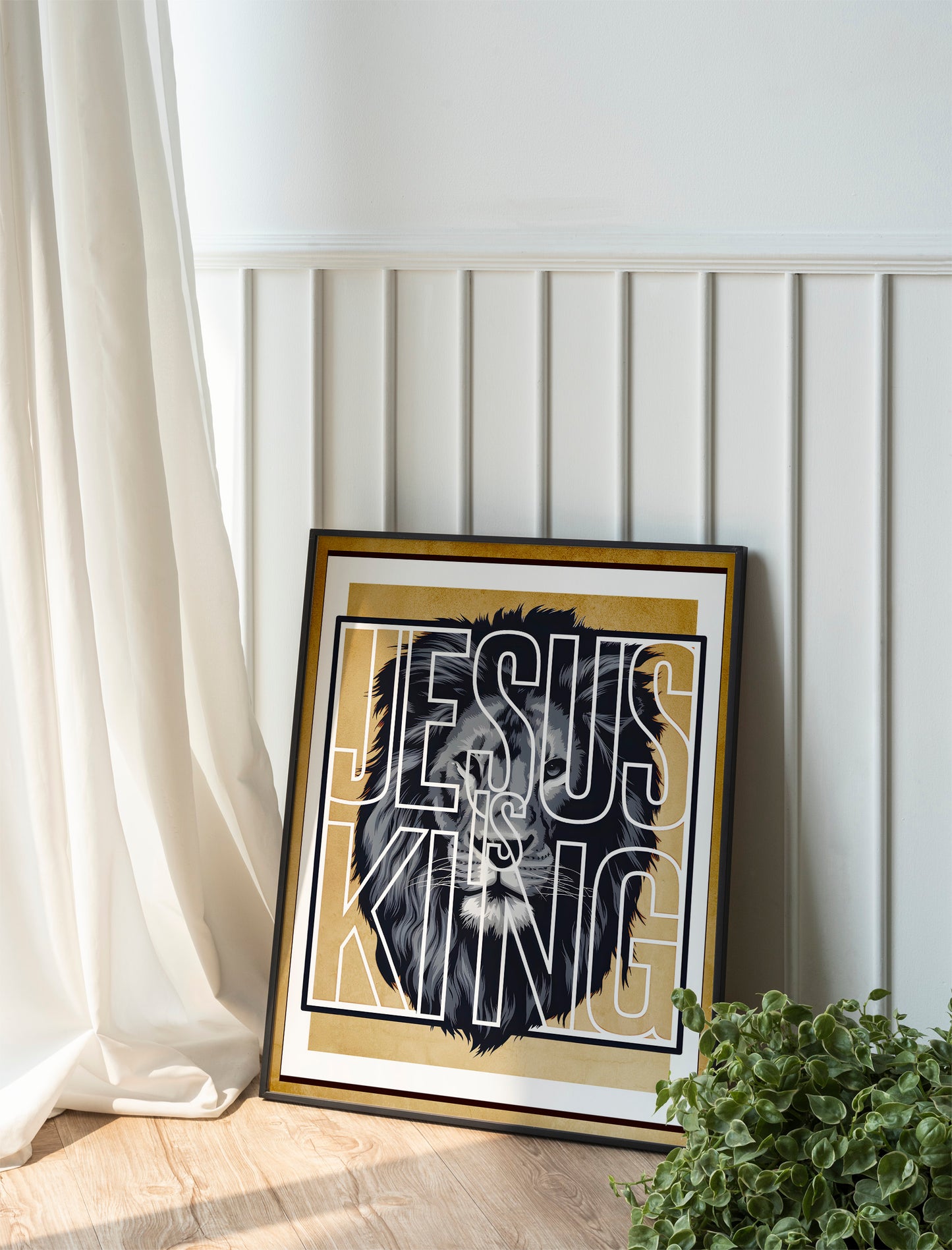 Jesus Is King Lion of Judah Art - Bold Christian Statement Wall art with Powerful Graphic, Worship Art for Men and Women
