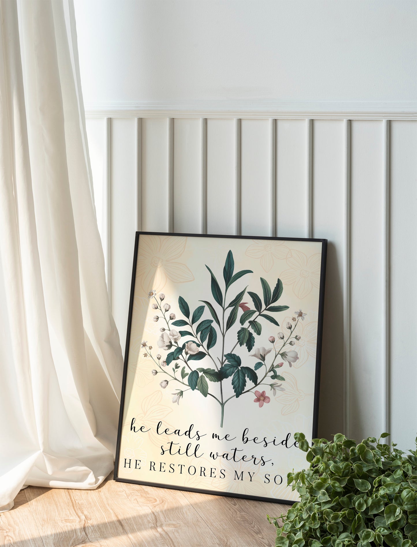 He Leads Me Beside Still Waters Art - Psalm 23 Inspired Christian Art, Calming Scripture Wall art for Peace and Comfort