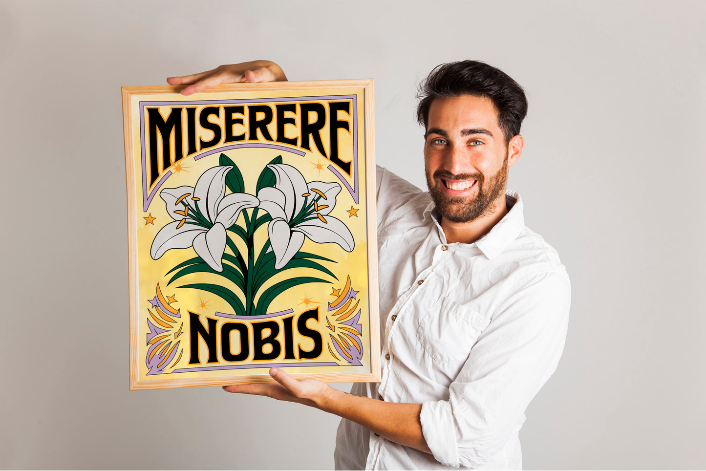 Miserere Nobis Christian Art - Latin Prayer Wall art with Lily Illustration, Traditional Catholic Inspired Faith Art