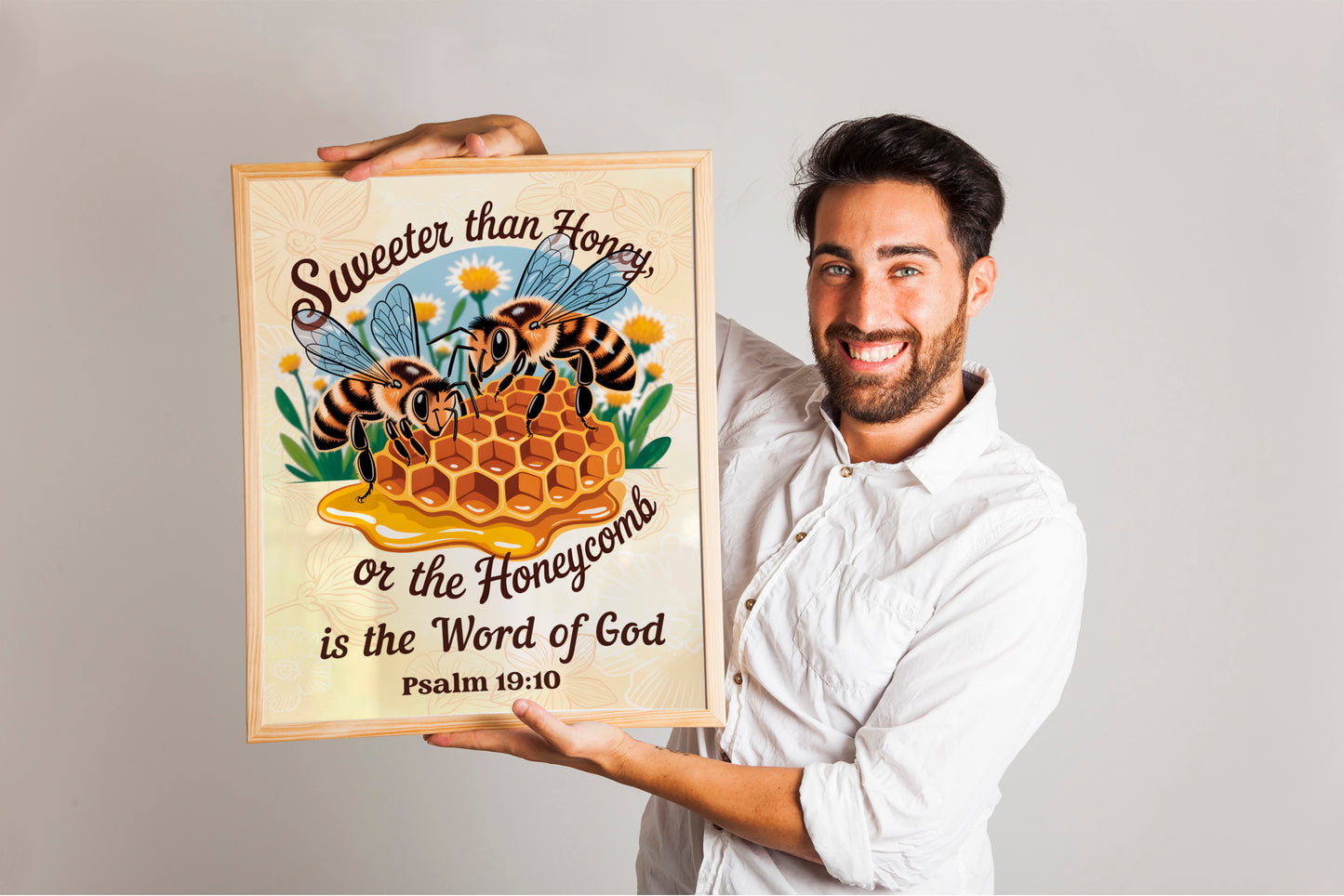 Sweeter Than Honey Christian Art - ProverbsInspired Bee and Honeycomb Faith Wall art, Scripture Art for Women and Nature Lovers