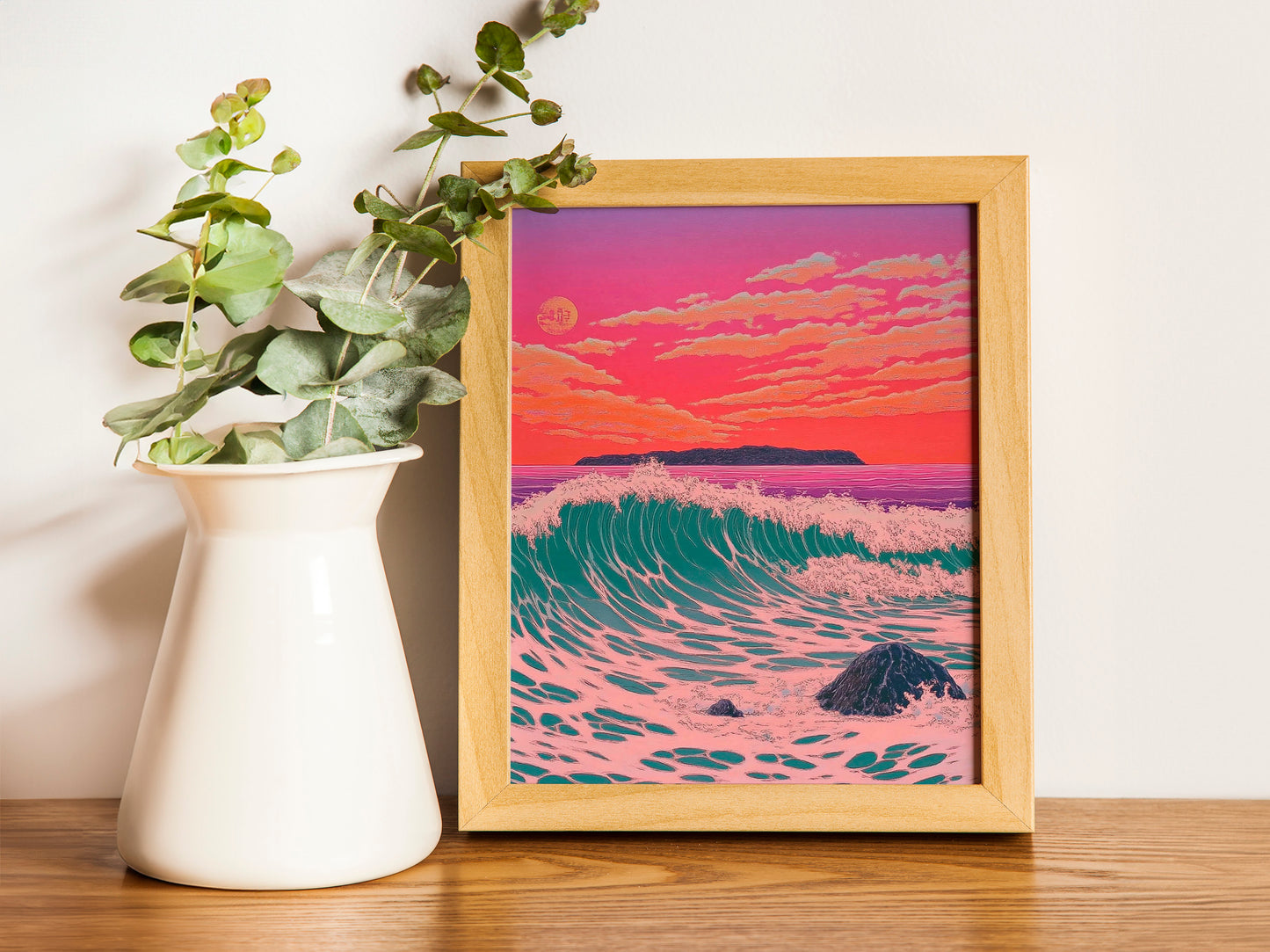 Japandi Decor, Ocean Poster Japanese Poster, Woodblock Art, Kawase Hasui Illustration, Sunset Wall Art