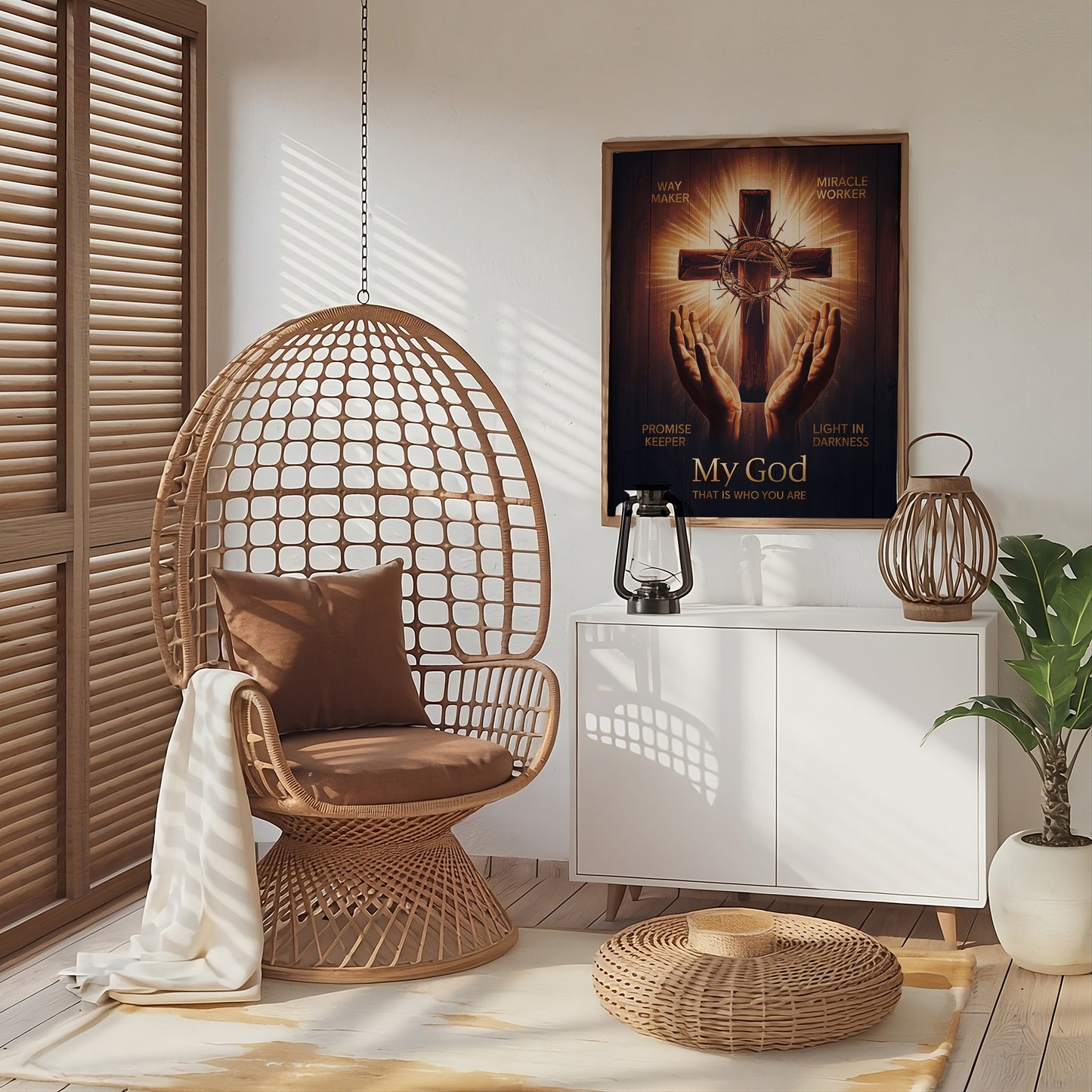 Way Maker Lyrics Wall Art - Inspirational Christian Artwork with Hands Shining Against a Dark Backdrop, Spiritual Home Decor to Enhance Any Space
