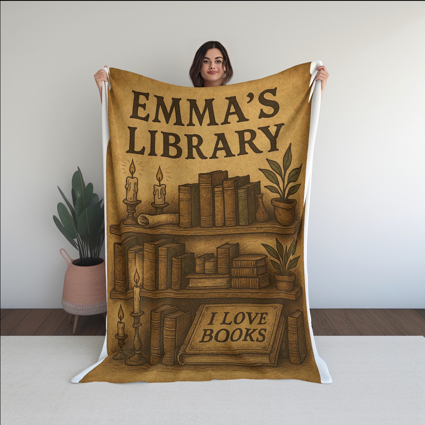 Personalized Library Blanket Cozy Reading Throw for Women, Readers, and Bookworms Vintage Library Blanket Custom Library Throw Blanket