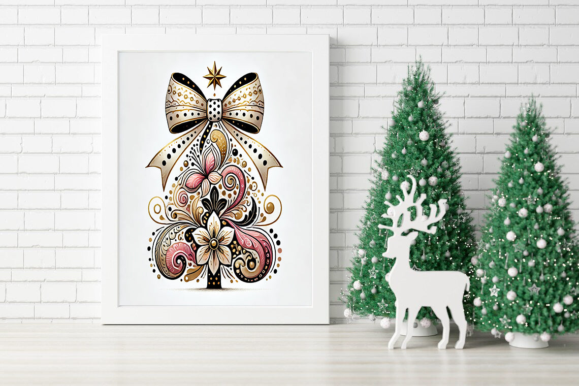 Elegance in Bloom A Christmas Tree of Gold and Floral Grace Canvas - Golden Blooms Christmas Tree A Unique Seasonal Masterpiece Canvas - The Artistic Touch A Floral Tree with Festive Charm
