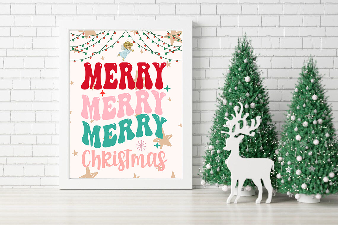 Merry Christmas Canvas Retro Holiday Wall Art - Christmas Canvas Art Perfect Gift for the Festive Season - Bright and Cheerful Christmas Canvas Unique Holiday Decor