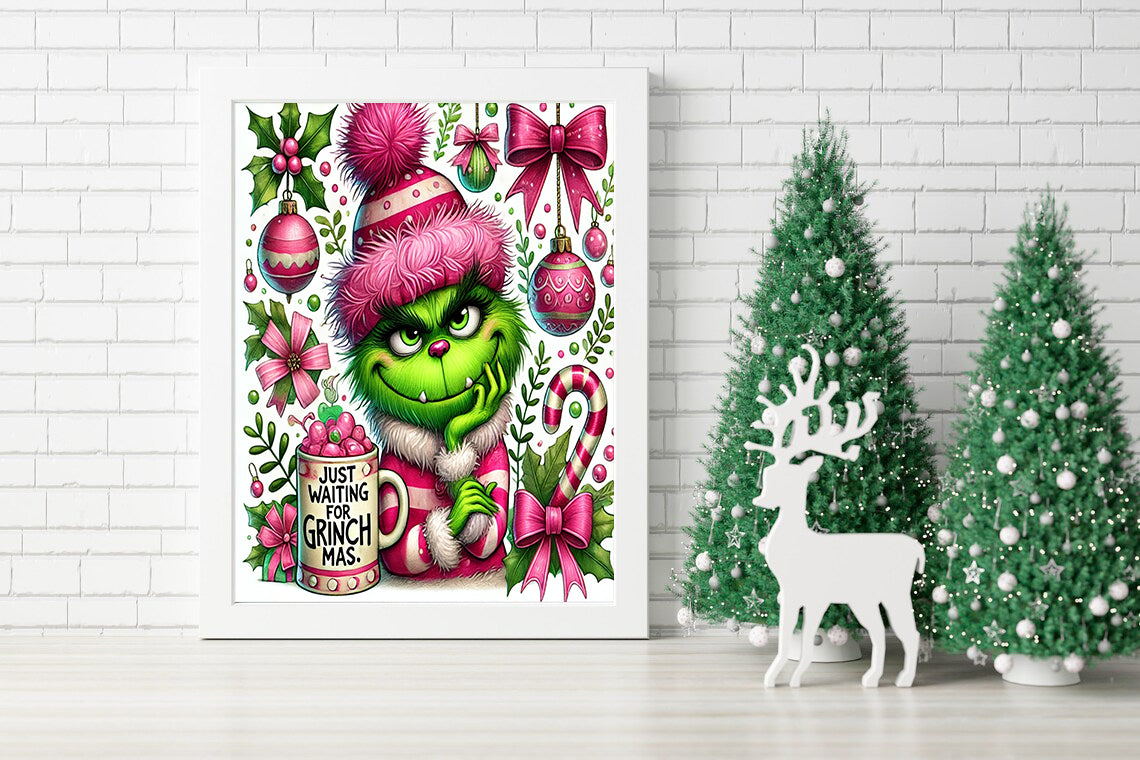 Grinchmas Holiday Canvas - Festive and Whimsical Christmas Art - Grinch-Inspired Christmas Canvas - Quirky Holiday Decoration - Whimsical Holiday Canvas - Grinch and Candy Cane Festivities