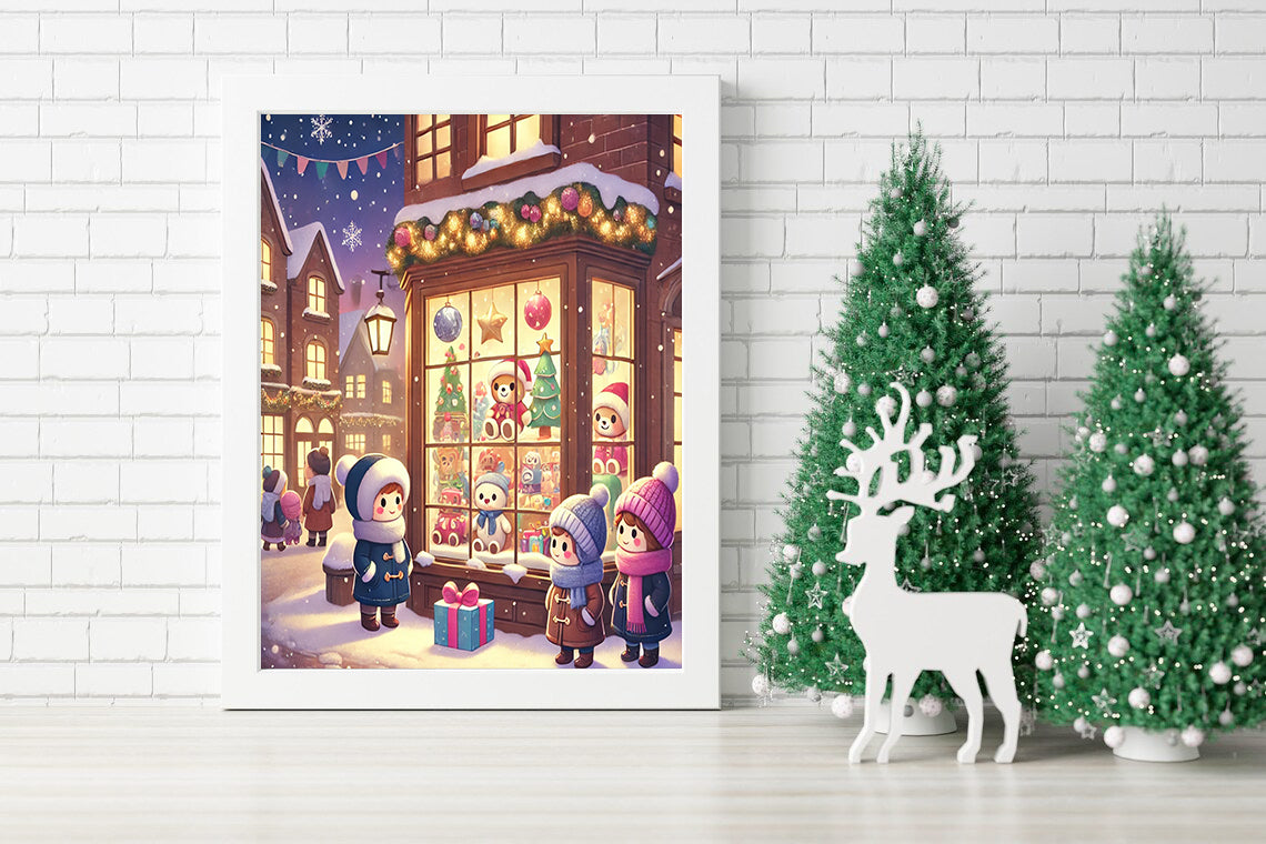 Holiday Toy Shop Canvas Whimsical Christmas Window Scene Festive Christmas