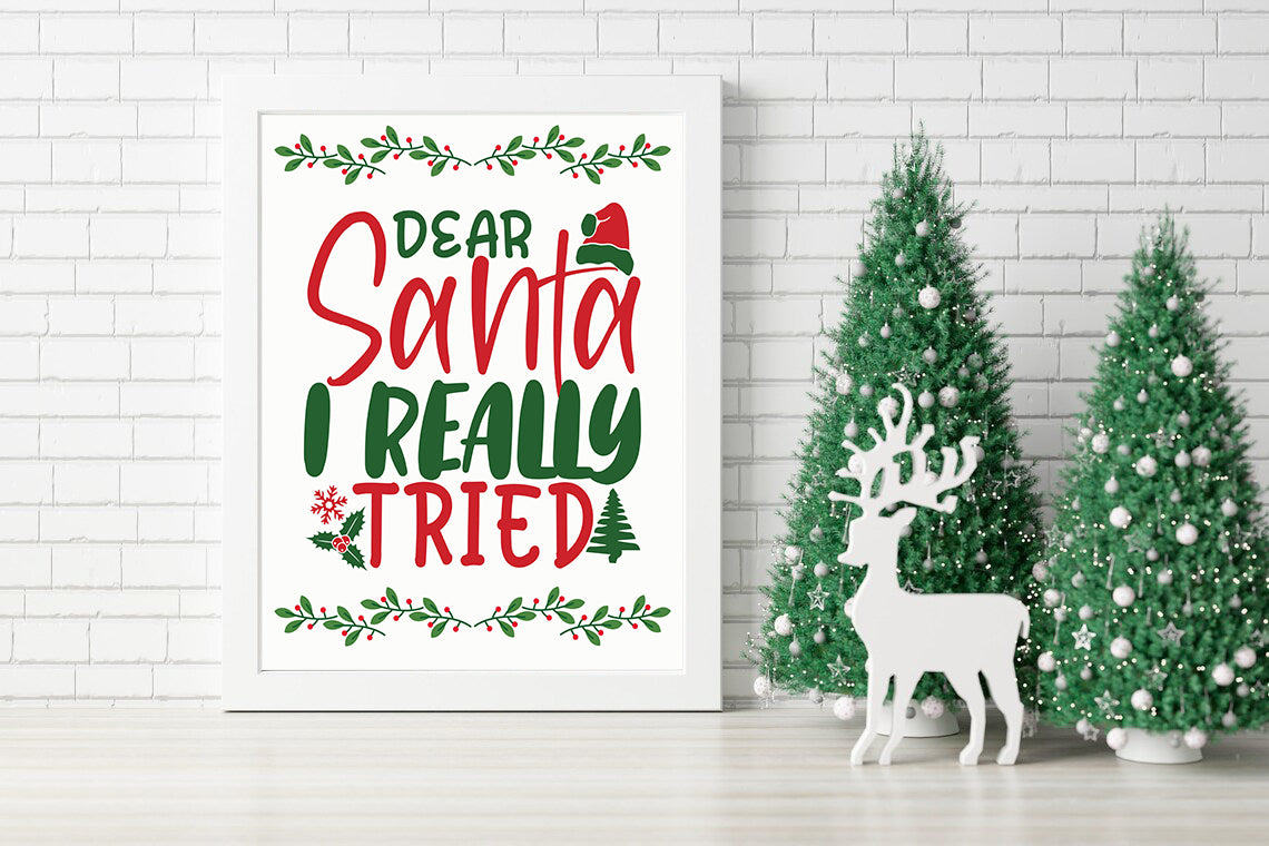 Dear Santa I Really Tried Canvas - Fun Holiday Wall Art - Dear Santa Humor Wall Art - Festive and Whimsical Decor - Santa Humor Christmas Canvas