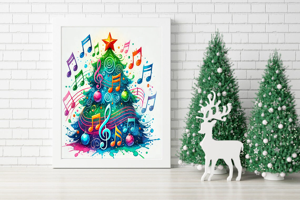 Musical Christmas Tree Canvas - Festive and Vibrant Wall Art - Melody of Christmas Canvas - Musical Holiday Decor - Whimsical Holiday Tree Canvas - Music Notes and Festive Cheer