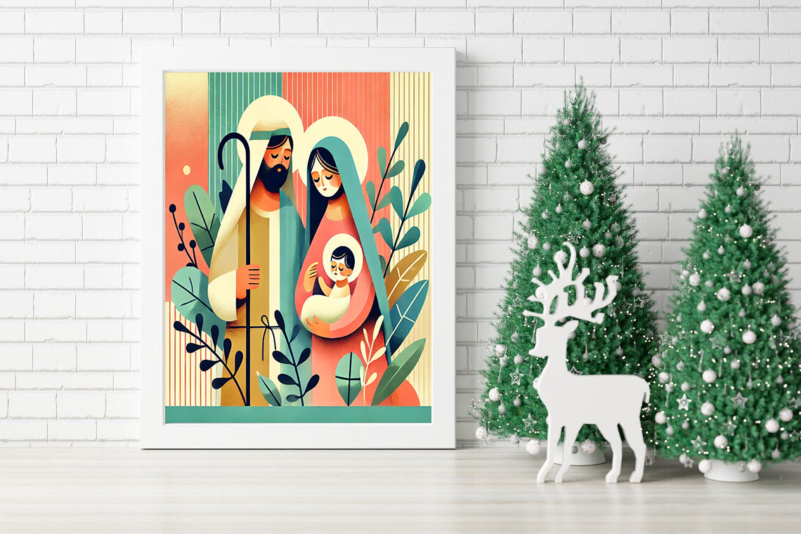 Modern Nativity Scene Canvas - Holy Family Christmas Art - Sacred Christmas Canvas - Mary, Joseph, and Baby Jesus - Holy Family Christmas Canvas - Minimalist Religious Art
