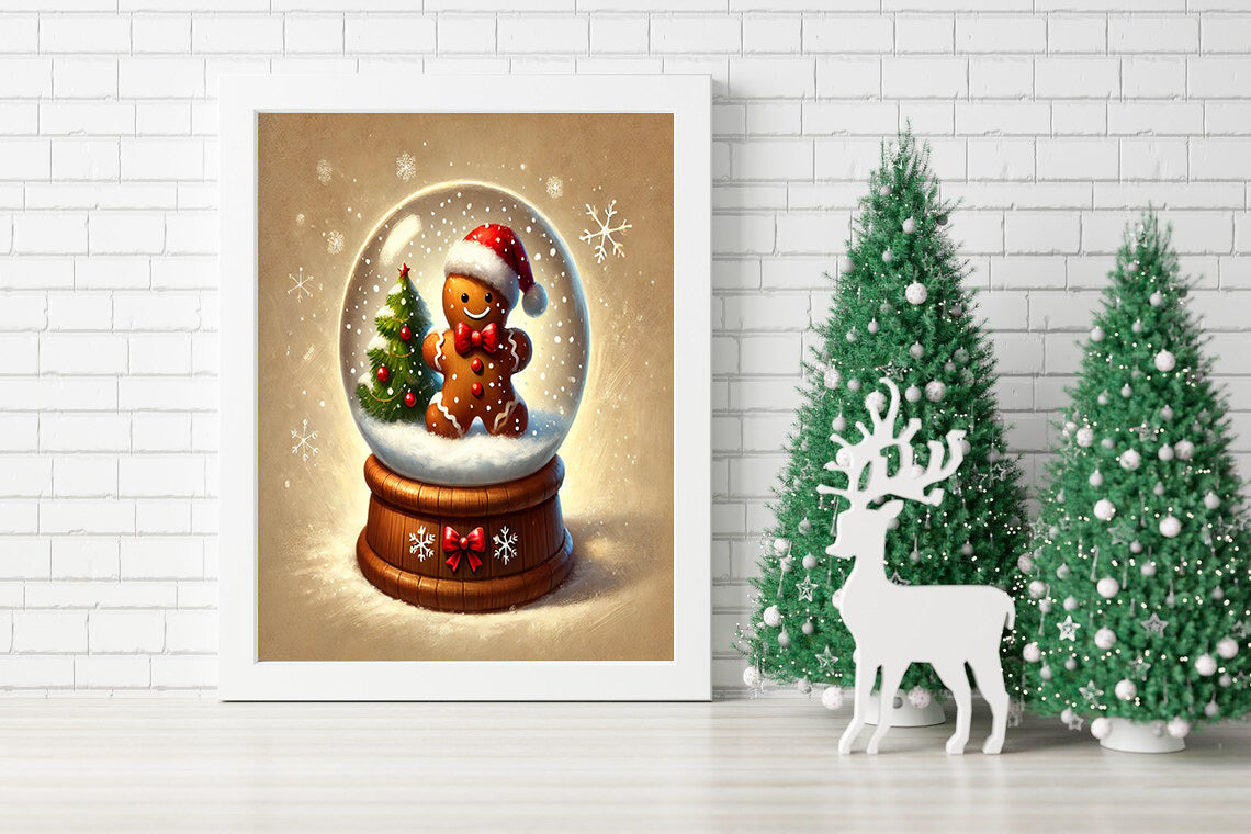 Gingerbread Wonderland - Festive Snow Globe Canvas Art - Whimsical Christmas Snow Globe - Gingerbread and Tree Design -Magical Gingerbread Snow Globe - Holiday Wall Decor