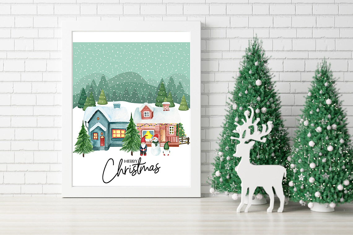 Snowy Village Christmas Scene - Festive Canvas Art - Merry Christmas in a Winter Wonderland - Wall Decor - Whimsical Winter Village - Merry Christmas Design Canvas