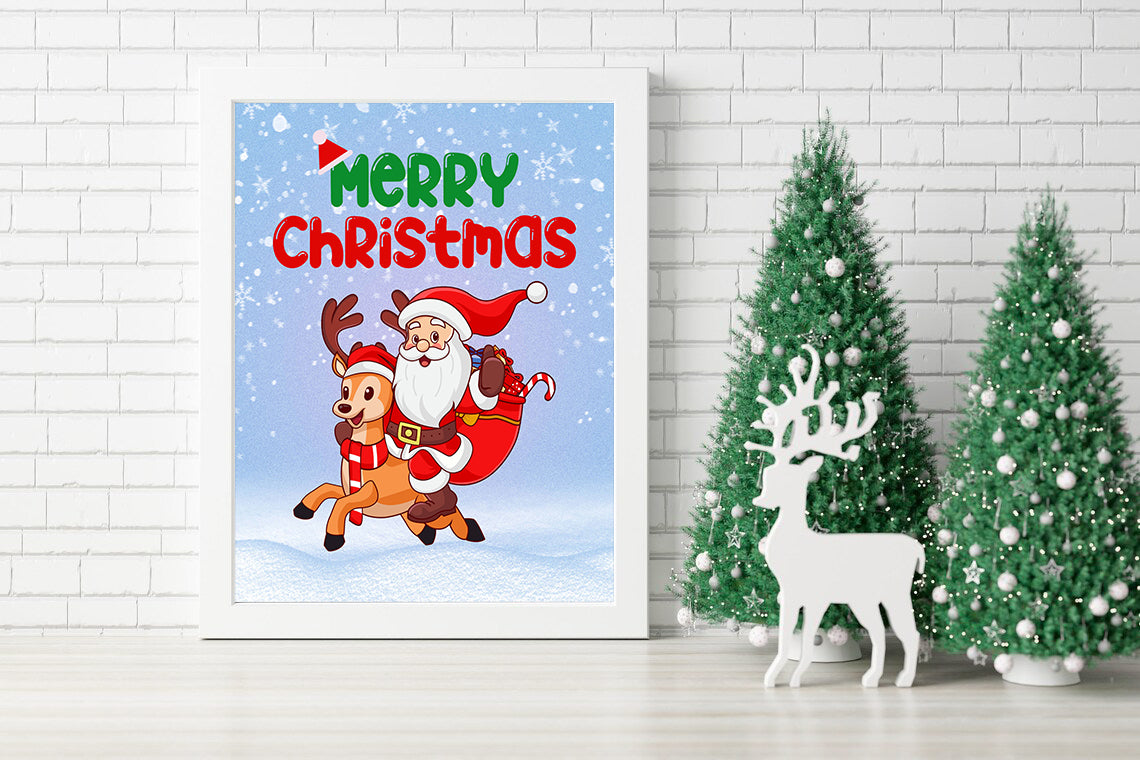 Santa and Rudolph's Christmas Cheer - Holiday Wall Art - Merry Christmas with Santa and Reindeer Festive Canvas - Jolly Santa's Sleigh Ride Christmas Decor