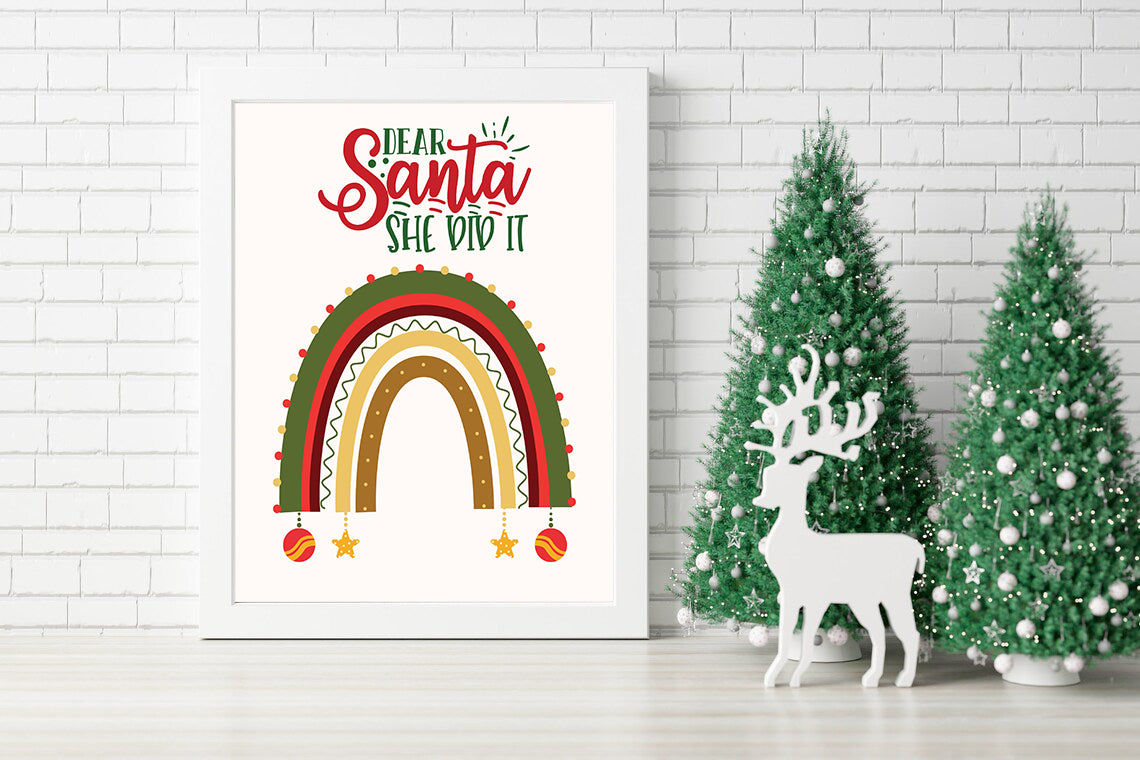 Dear Santa, She Did It! A Whimsical Holiday Canvas - Rainbow of Joy Dear Santa Holiday Wall Art - Playful Christmas Design 'She Did It!' Canvas