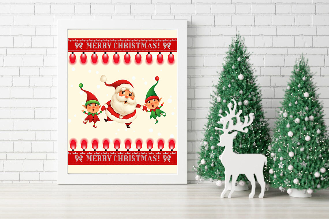 Jolly Santa and His Merry Elves Christmas Cheer Canvas - Merry Christmas with Santa and the Elves Canvas - Elves and Santa’s Festive Dance A Merry Celebration