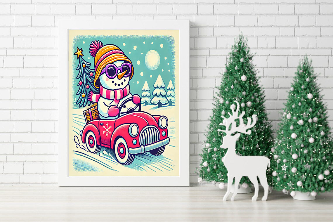 Snowman Cruisin' Through Christmas Canvas - Chill Vibes and Holiday Drives Canvas