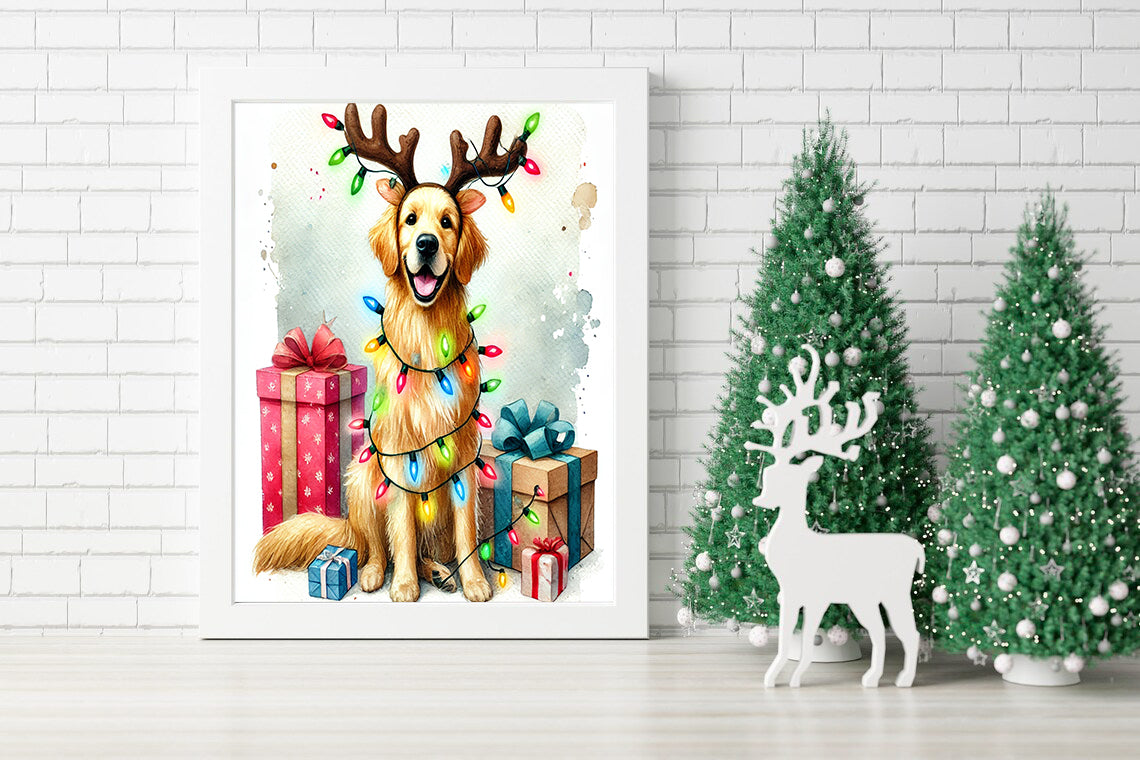 Santa’s Best Friend A Holiday Sparkle Canvas - Paws and Lights A Golden Holiday Canvas - A Pawfect Christmas Gifts Lights and Smiles