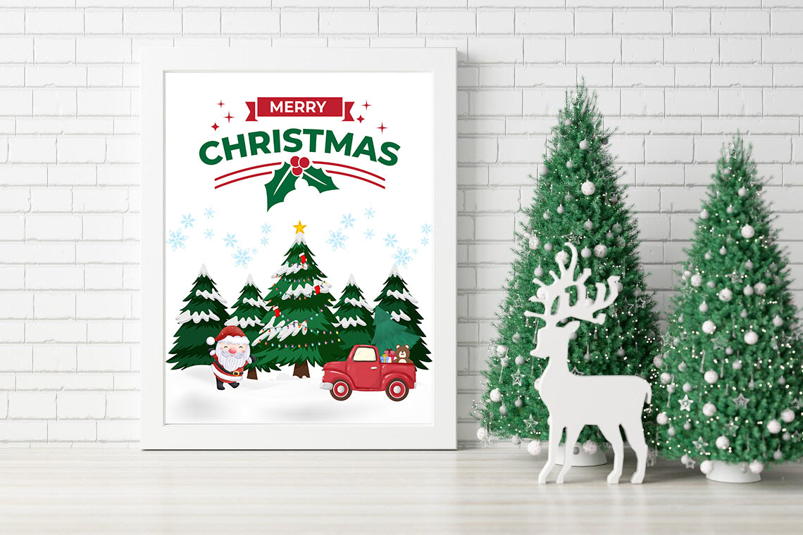 Merry Christmas with Santa and Friends Canvas - Christmas Tree Farm Adventures - Winter Wonderland Santa's Surprise Visit - Santa's Holiday Ride Canvas