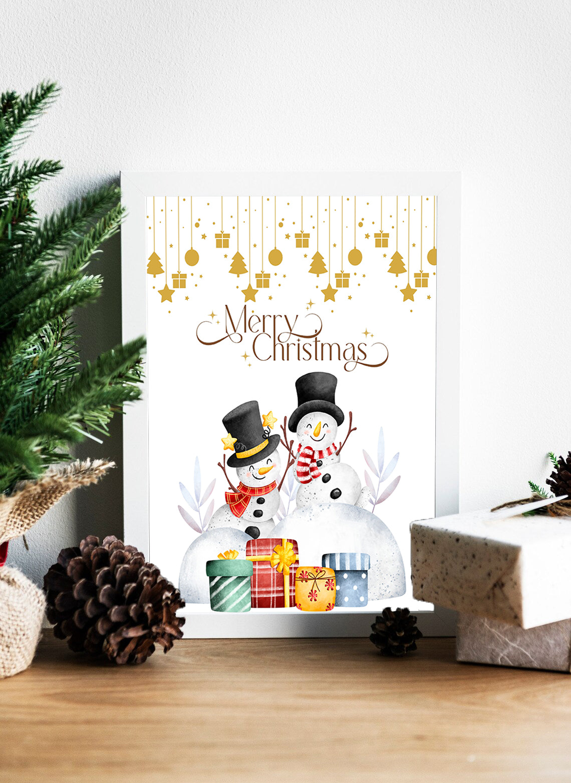Golden Sparkles Snowman Christmas Canvas Classic Holiday Wall Art