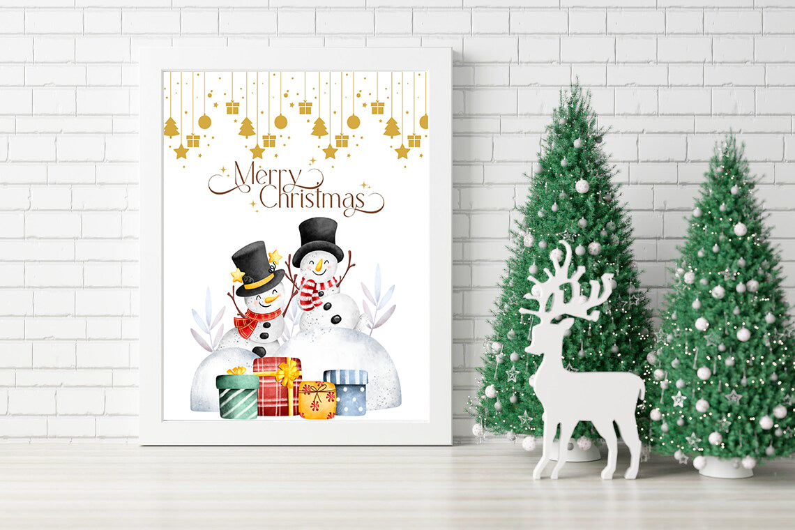 A Merry Christmas with Golden Sparkles Canvas - Snowman Joy A Christmas Classic Canvas - Frosty Friends and Holiday Cheer