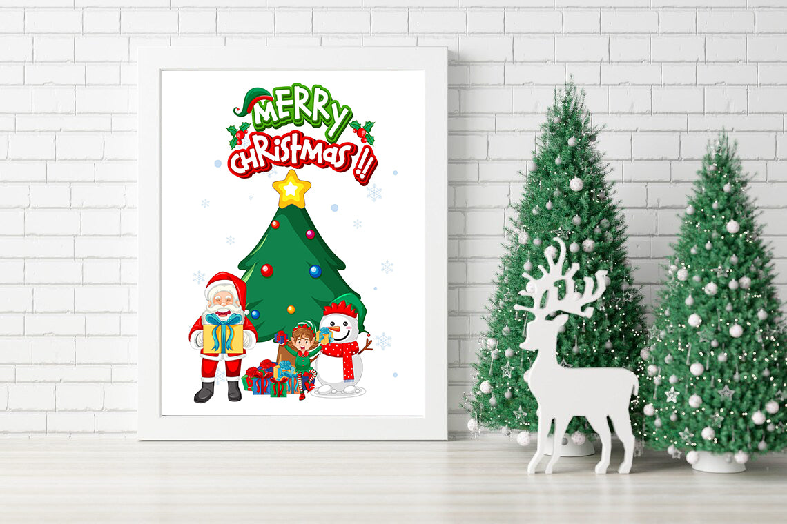 Christmas Magic Santa Snowman and Tree in Harmony Canvas - Jolly Christmas Artwork for Holiday Spirit Canvas - Merry Christmas Wonderland Canvas