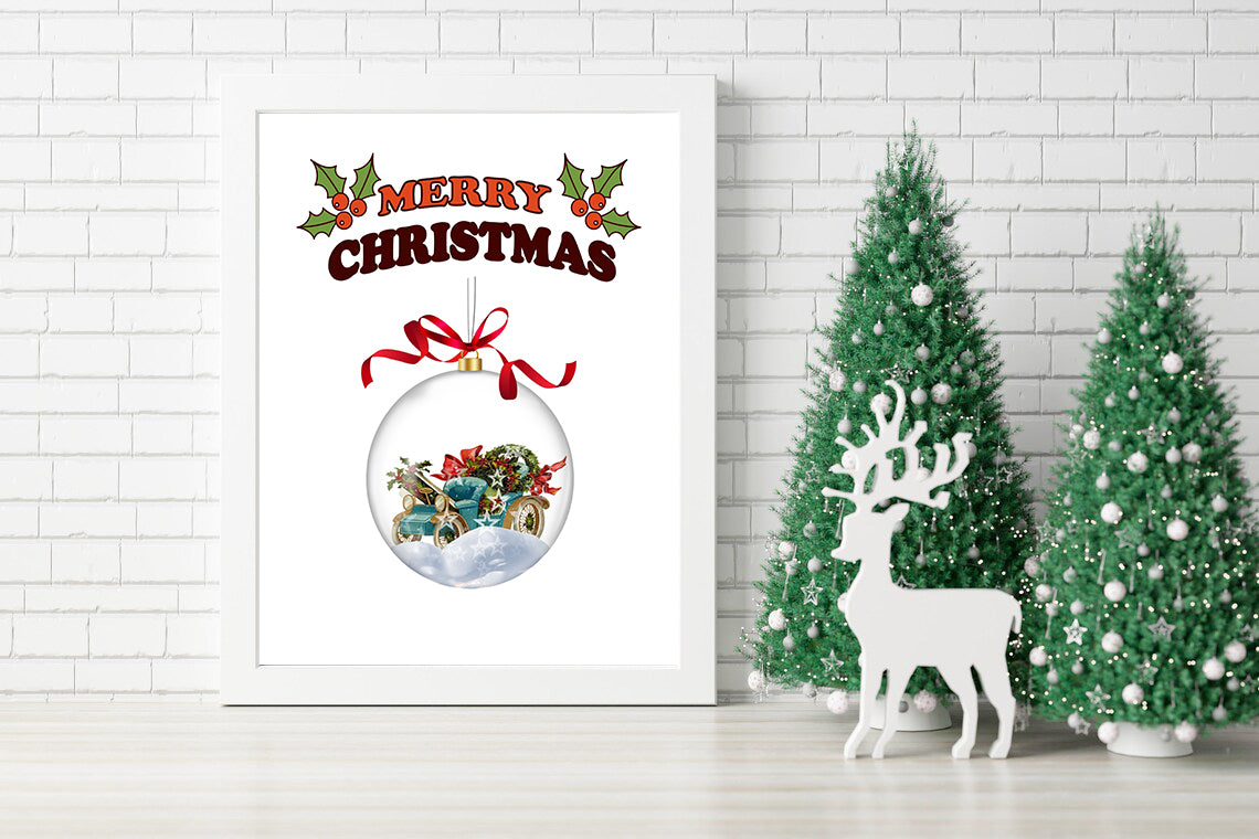 Vintage Holiday Charm Merry Christmas Canvas Print - Festive Christmas Ornament Wall Art - Classic Christmas Canvas with Ornament Design