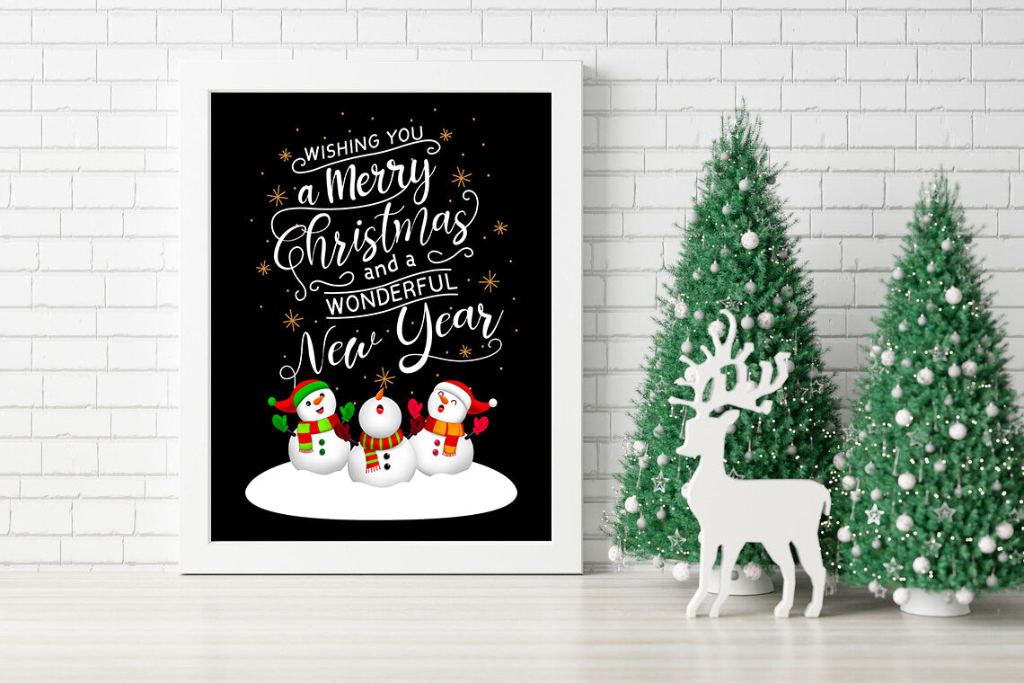 Merry Christmas and New Year Snowman Canvas Art - Season's Greetings Christmas and New Year Wall Decor - Charming Snowman Christmas and New Year Artwork