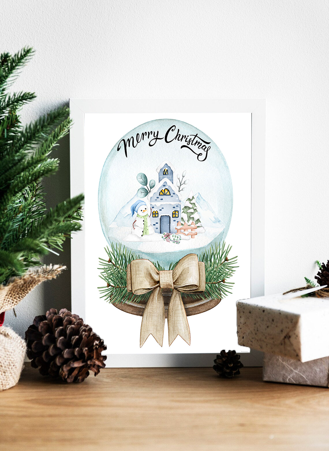 Snowy Serenity: A Christmas Snow Globe Print - Winter Wonderland Inside a Globe Print - A Snow Globe's Christmas Charm Print