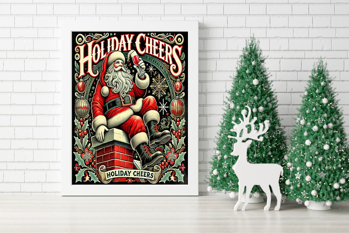 Holiday Cheers: Santa’s Festive Toast Canvas Santa’s Holiday Spirit Wall Art