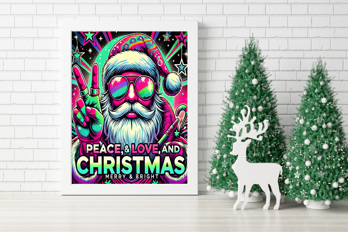 Peace, Love, and Christmas: A Neon Holiday Vibe Canvas - Neon Christmas Spirit: Peace and Love Canvas