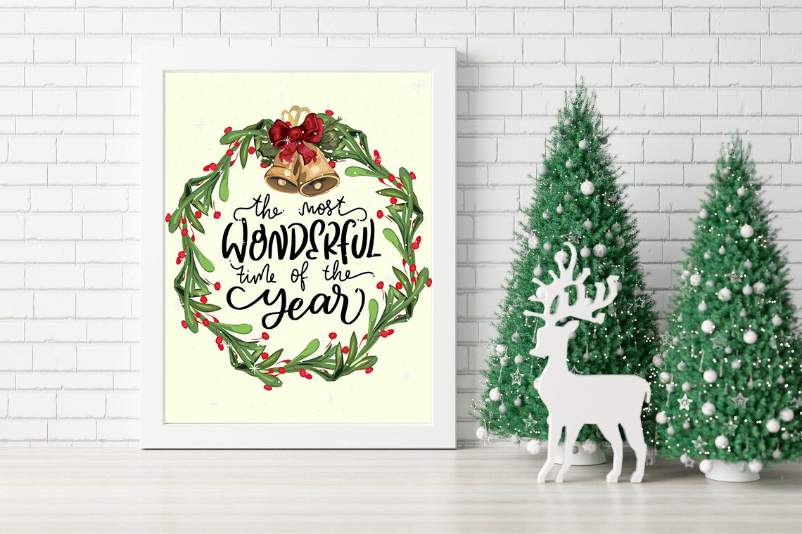 The Most Wonderful Time: Elegant Holiday Decor - The Most Wonderful Time of the Year Wreath Art - The Most Wonderful Time of the Year Typography Art