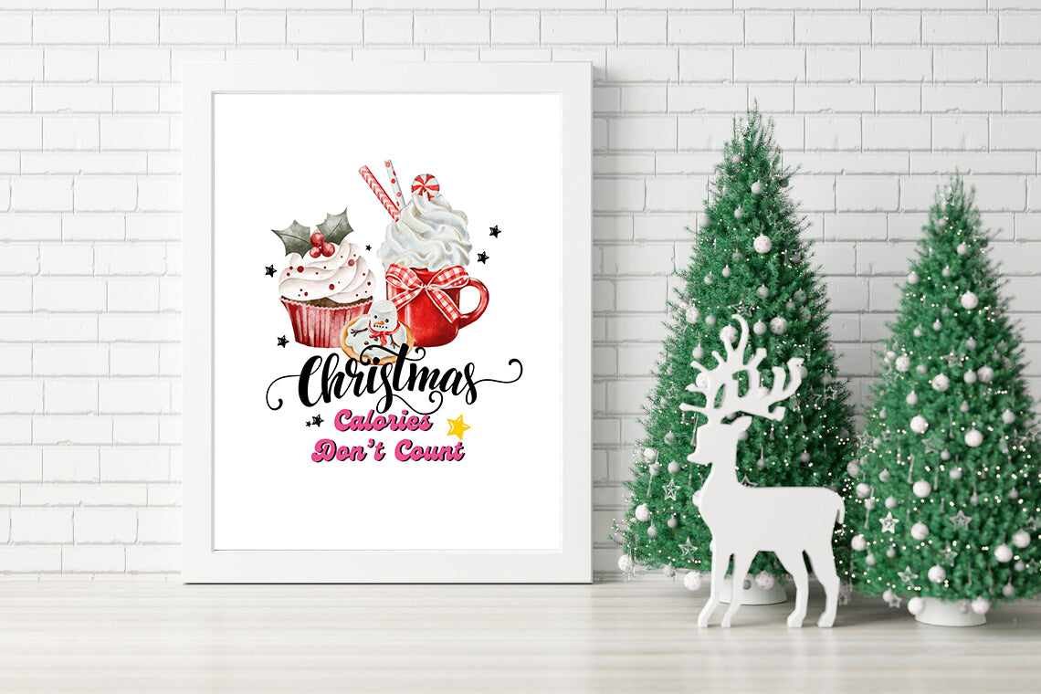 Christmas Calories Don't Count Festive Art - Holiday Dessert Delight Wall Art - Cheerful Christmas Calories Canvas Art