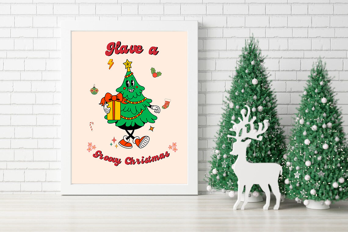 Have a Groovy Christmas: Fun Holiday Canvas - Groovy Christmas Tree: A Retro Holiday Print - Whimsical Christmas Tree with Retro Vibes