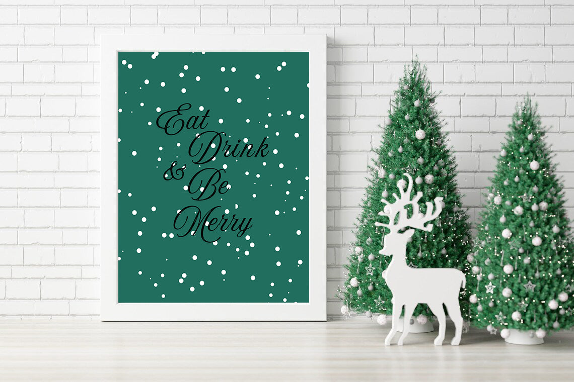 Eat Drink and Be Merry Festive Wall Art - Holiday Cheer: Eat, Drink & Be Merry Canvas - Minimalist Holiday Cheer Canvas - Christmas Celebration Calligraphy Art