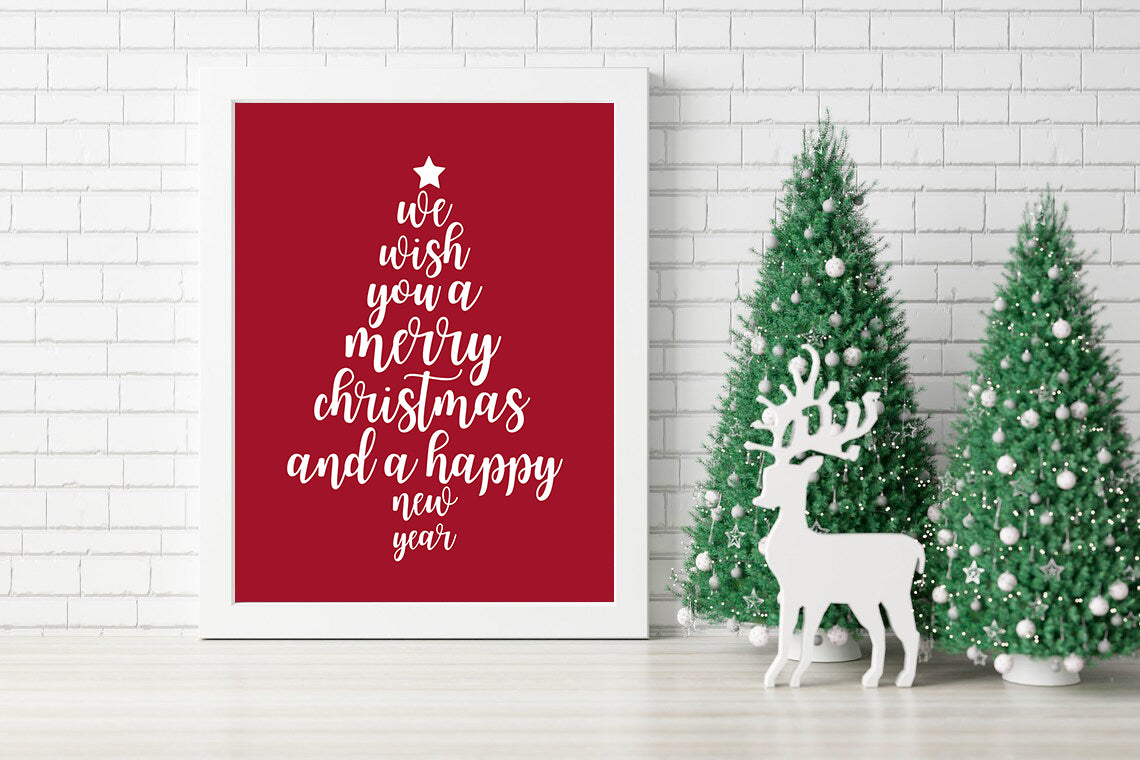 Merry Christmas and Happy New Year Canvas - We Wish You a Merry Christmas Sign Canvas - Season's Greetings Tree Design