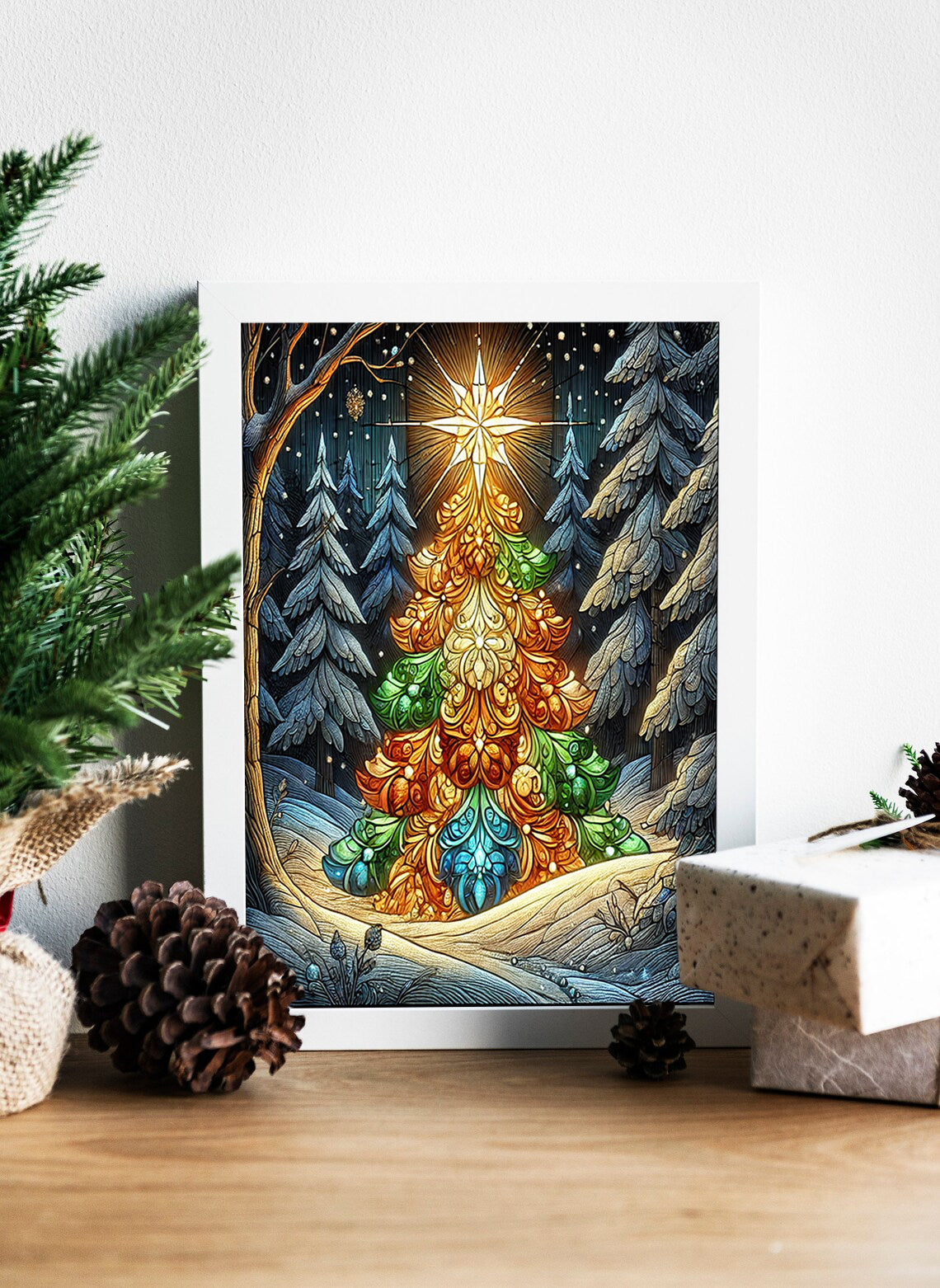 Christmas Star Tree Canvas Modern Holiday Wall Art Print