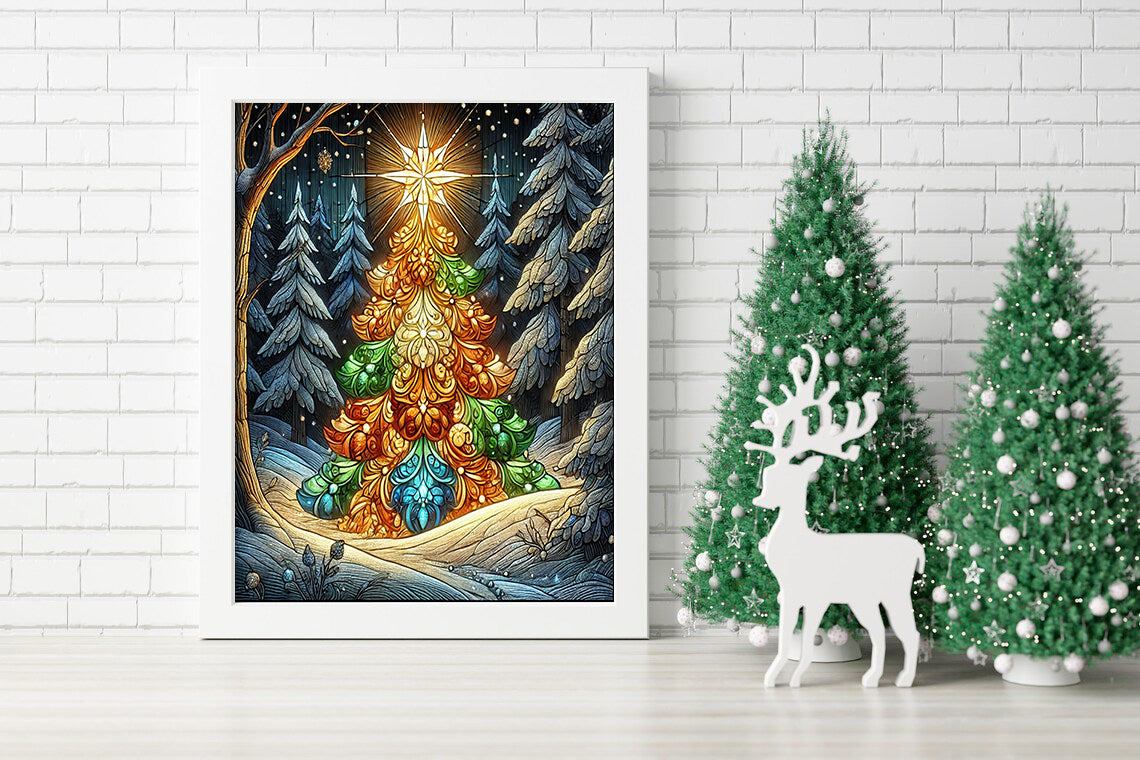 A Christmas Star’s Embrace Canvas - Shining Bright Holiday Serenity Canvas - The Tree of Christmas Magic Canvas