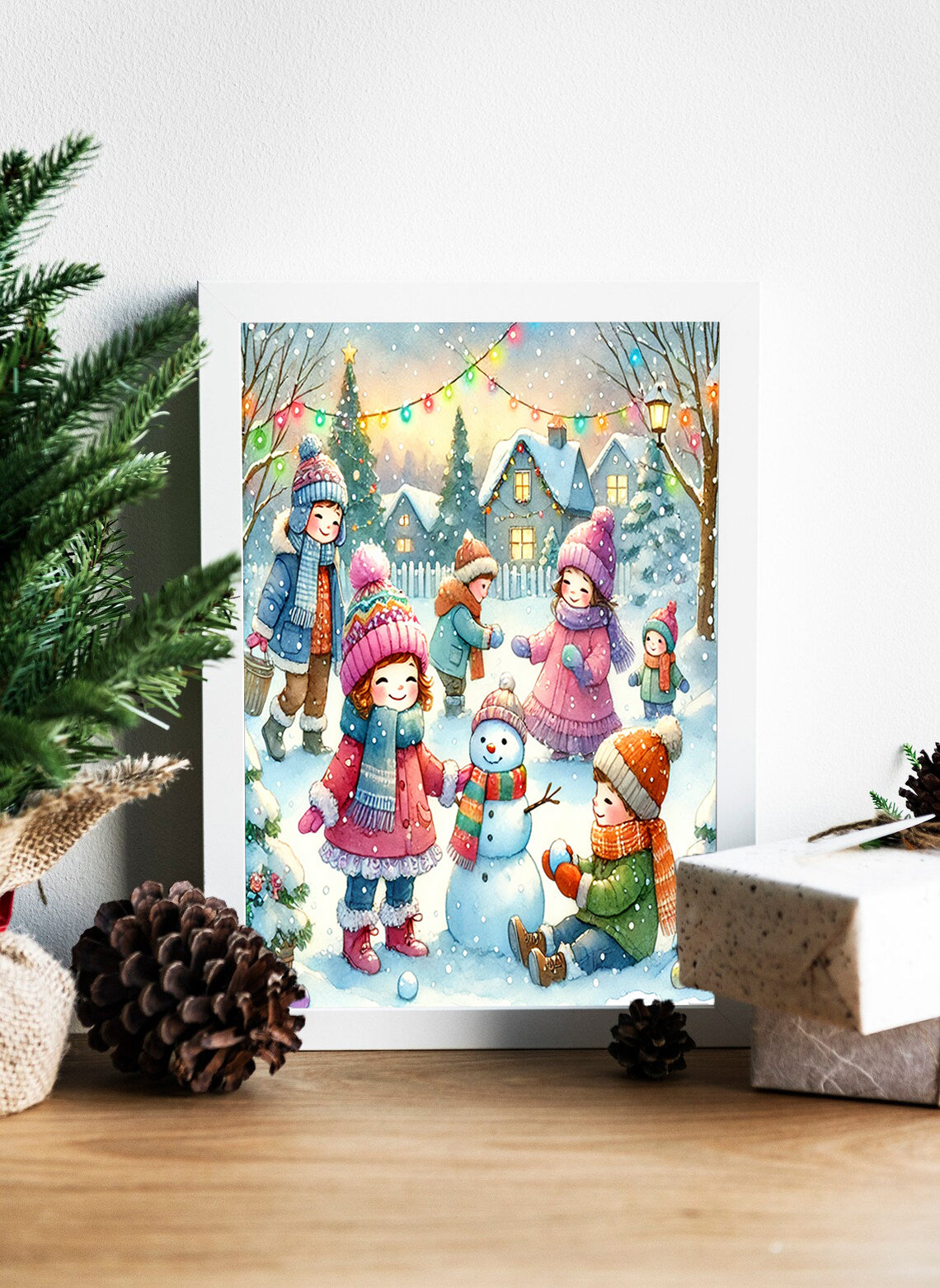 Snowy Village Holiday Cheer Canvas - Joyful Moments in a Winter Town Print - A Season of Smiles and Snowballs Canvas