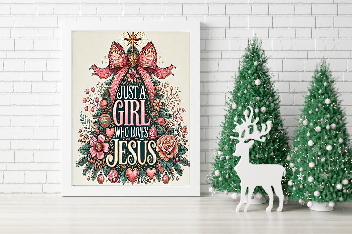 Just a Girl Her Faith and the Joy of Jesus Canvas - A Heart Full of Love for Jesus Wrapped in Christmas Cheer Canvas - A Floral Celebration of Love for Jesus
