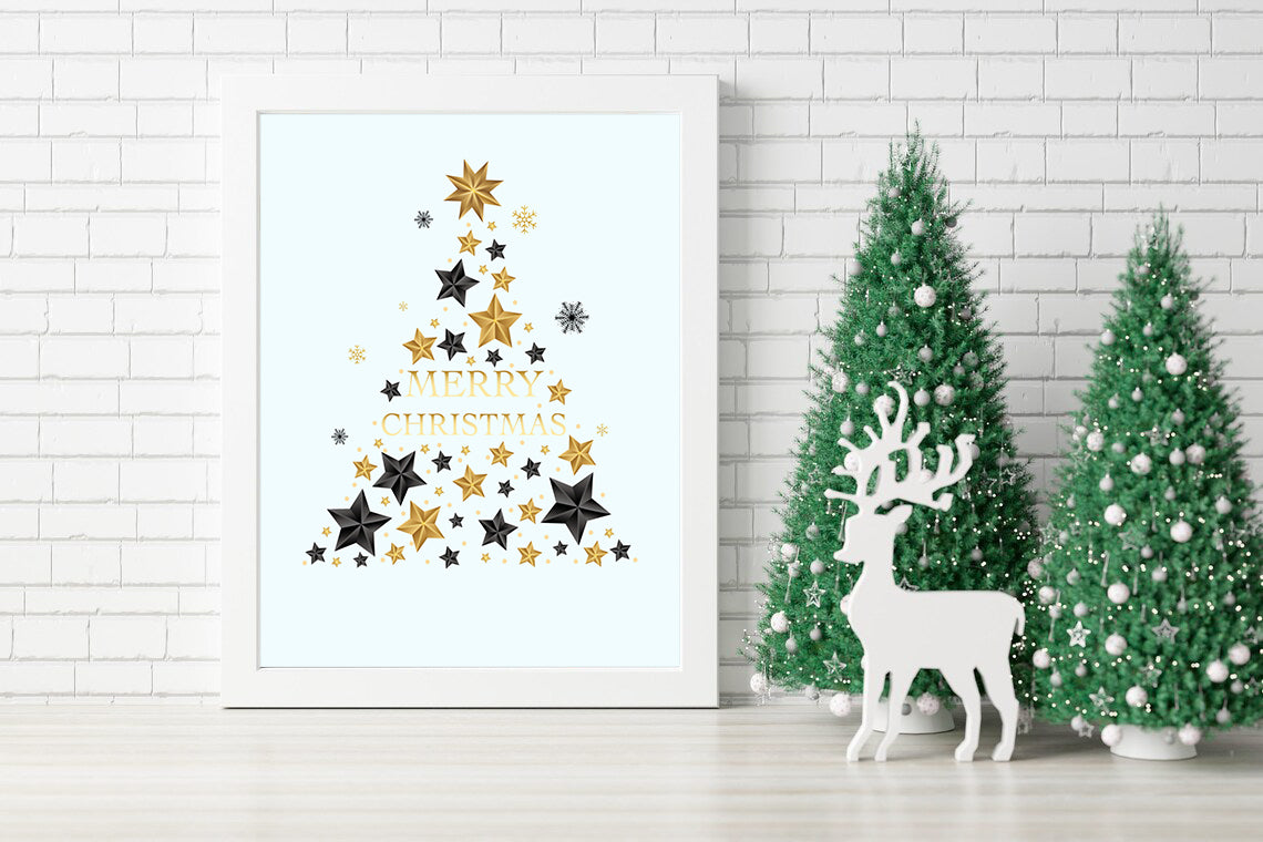 Merry Christmas Under a Sky Full of Stars Canvas - A Christmas Tree of Sparkling Stars and Holiday Cheer Canvas - Shimmer and Shine A Modern Take on Christmas Traditions