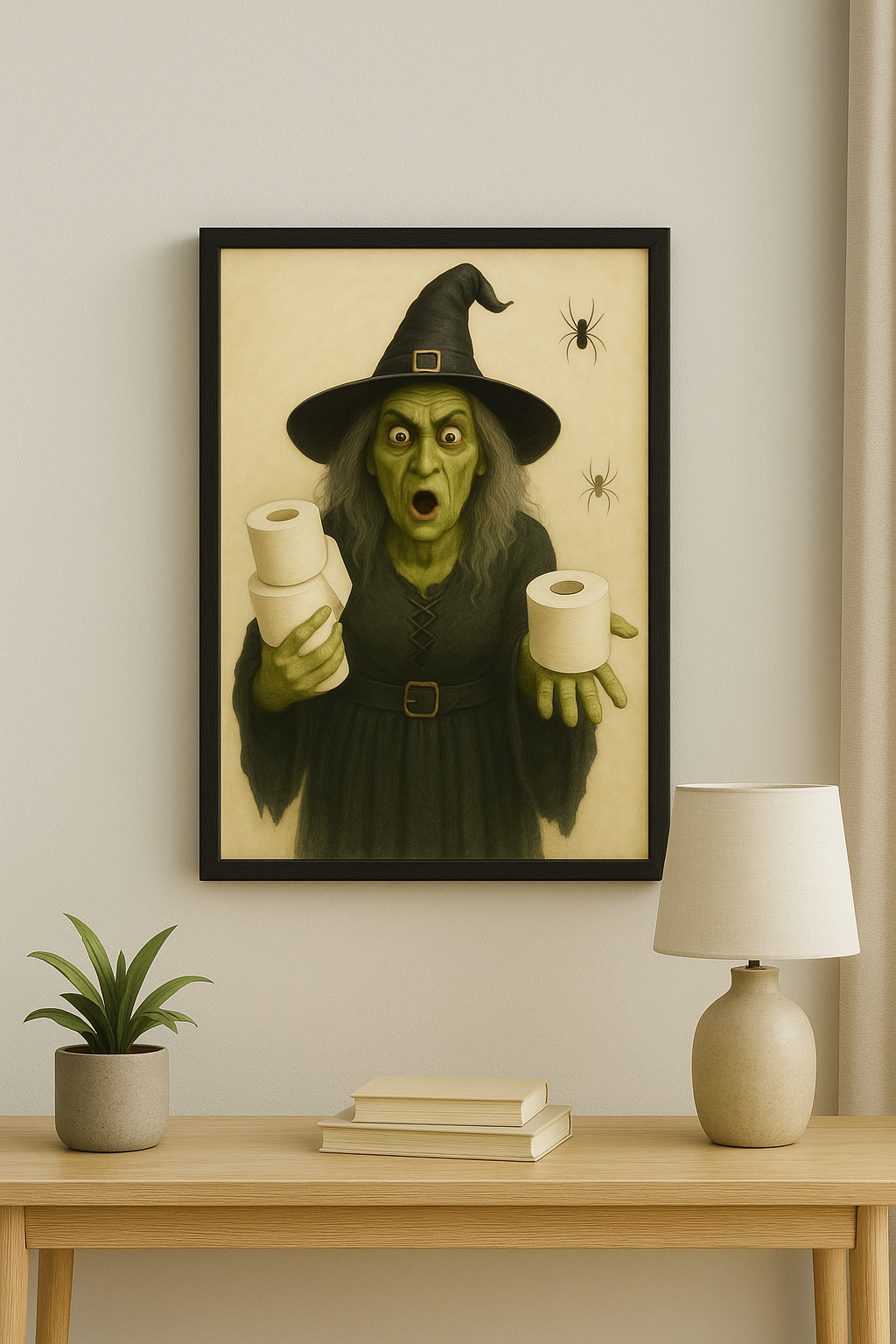 Funny Witch Halloween Art Toilet Paper Witch Print Quirky Spooky Wall Decor Gothic Humor Home Decor Spooky Bathroom Decor