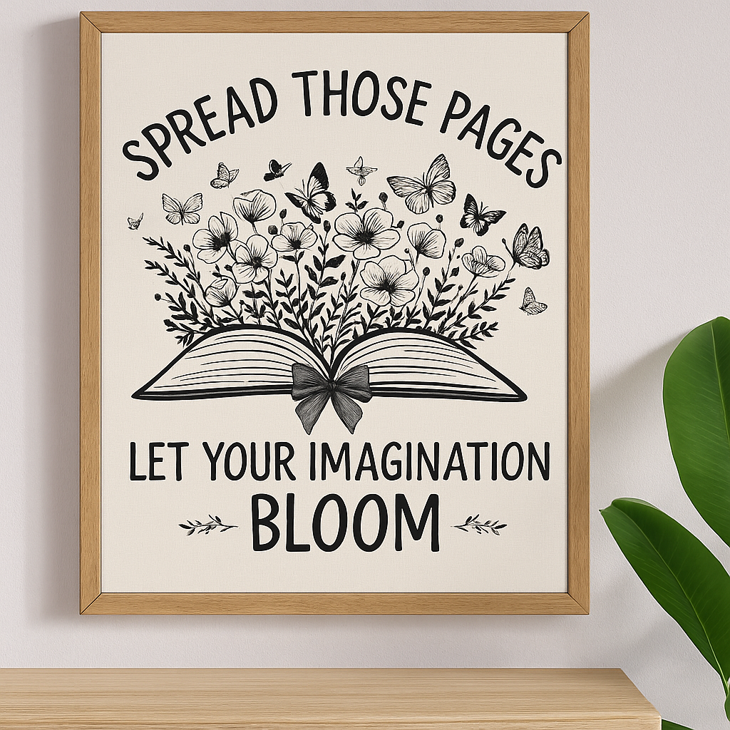 Spread Those Pages Wall Art Let Your Imagination Bloom Print Book Lover Decor Bookish Wall Art