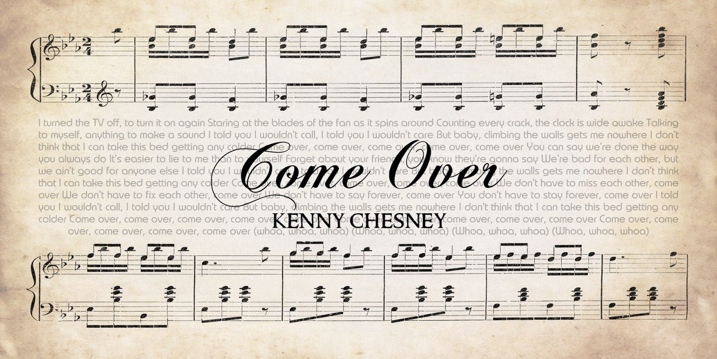 Come Over by Kenny Chesney Song Lyrics on Canvas