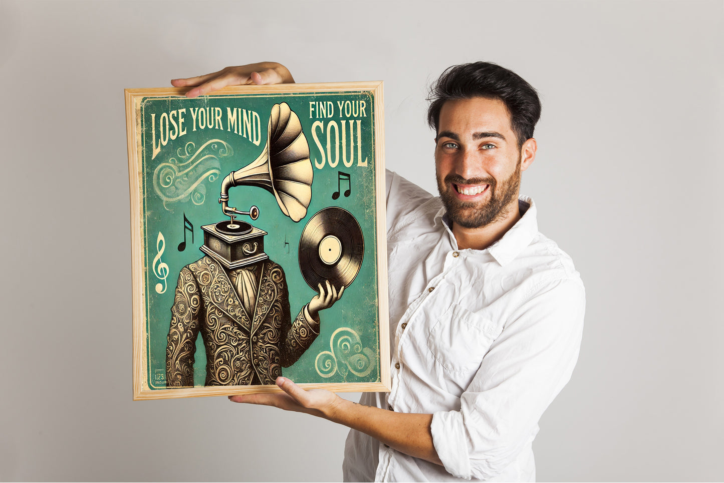 Music Vintage Poster Lose Your Mind Find Your Soul - Gramophone Music Art Prints - Music Wall Art - Lose Your Mind Find Your Soul Canvas