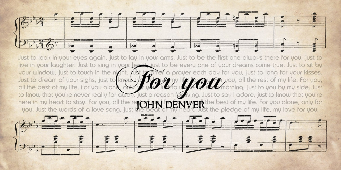 For you by John Denver Song Lyrics on Canvas